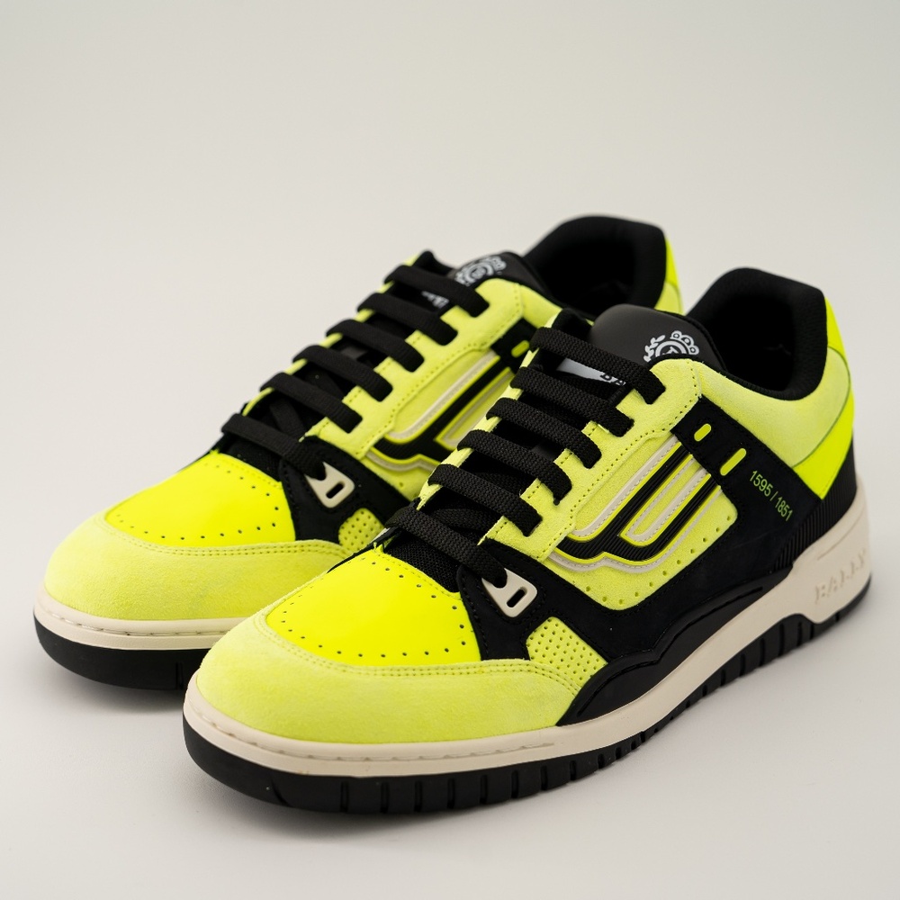size 9 - Bally Kuba Yellow Black Tennis Sneakers Leather Nubuck Limited Edtn